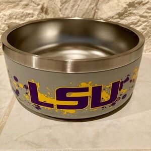 Gametime Sidekicks brand LSU pet bowl. 3.5” deep, 8” wide bowl